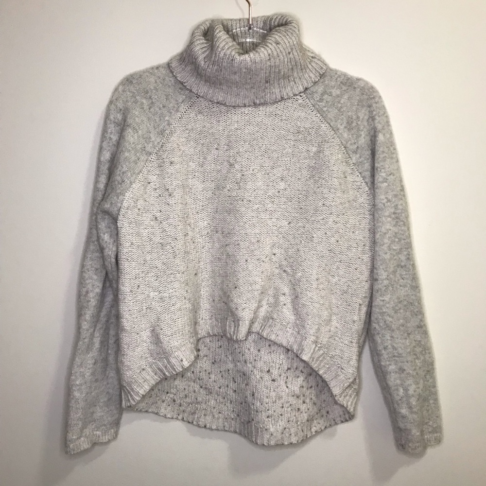 Line Gray Mixed Knit Turtleneck Hi Low Sweater